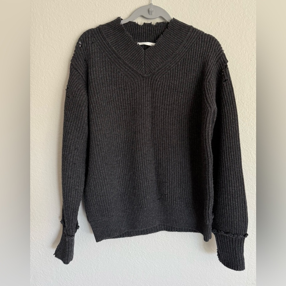 New V-Neck Helmut Lang Gray Wool Sweater Size L